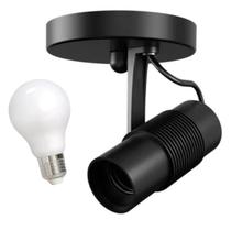 Spot Luminária Sobrepor Direcionável + Lâmpada 9w P/ Teto Parede Área Externa Canopla Redonda Branco ou Preto P/ 1 ou 2 Lâmpadas