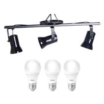 Spot no trilho 3xe27 preto + kit 3 lampadas 7w avant Spot no trilho 3xe27 preto + kit 3 lampadas 7w avant