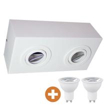 Spot Plafon Box Sobrepor Mr16 Duplo Direcionável Branco + Led