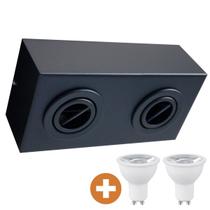 Spot Plafon Box Sobrepor Mr16 Duplo Direcionável Preto + Led Spot Plafon Box Sobrepor Mr16 Duplo Direcionável Preto + Led
