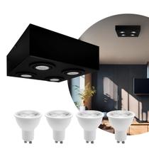 Spot Plafon Box Sobrepor Mr16 Quadruplo Direcionável Preto + Led Spot Plafon Box Sobrepor Mr16 Quadruplo Direcionável Preto + Led