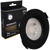 Spot Preto Led 7w Downlight Redondo Embutir Quente Bivolt