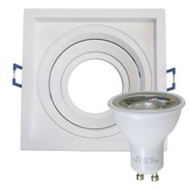 Spot recuado orientável alumínio embutir gesso madeira modular + lâmpada led GU10 MR16 6w 3000k st4716