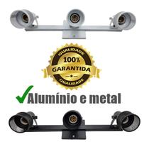 Spot Trilho Triplo Tela 3 Lâmpadas Alumínio Direcionável E27 Bivolt Preto e Branco