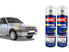 Spray automotivo cinza steel fiat + spray verniz 300ml