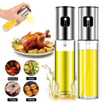 Spray Borrifador Porta Azeite Pulverizador de Vidro Vinagre Oleo Shoyu 100ml Galheteiro Porta Tempero Culinário Cozinha Gourmet Multiuso Aço Inox