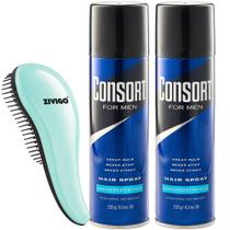 Spray de cabelo Consort Extra Hold para homens 245 ml (pacote com 2) e escova