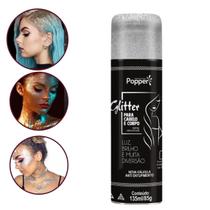 Spray Glitter Fixador Prata Para Cabelo Corpo Roupa Carnaval - Popper