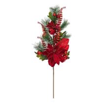 Spray Navideño de Verde Vickerman con Poinsettia Roja Alegre Spray Navideño de Verde Vickerman con Poinsettia Roja Alegre