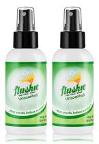 Spray pré-higiênico Flushie Travel Size 118 ml, pacote com 2 unidades, sem perfume Spray pré-higiênico Flushie Travel Size 118 ml, pacote com 2 unidades, sem perfume