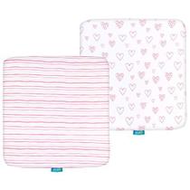 Square Playard/Playpen Folhas equipadas, Perfeito para 36 X 36 Playard Portátil, 2 Pack, 100% Jersey Knit Cotton Fitted Sheets, Leve Pink Stripes e Hearts Print for Baby Girls