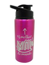 Squeeze Aluminio Rosa com Bico 600ml Melhor Mãe do Mundo