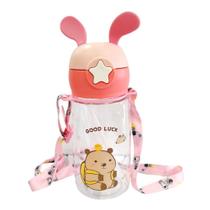 Squeeze Infantil 450 ml com Tampa e Alça Rosa - Quanhe