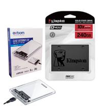 Ssd 240gb Kingston A400 2.5 Kit Case Externo Hd e SSD Exbom Transparente Slim Usb 3.0 Sata 3 Notebook, Jogos Console e PC
