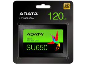 SSD Adata 120GB SATA III 2.5” - Leitura 520MB/s e Gravação 450MB/s SU650