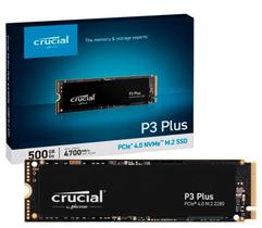 SSD Crucial, P3 Plus 500GB, M.2 PCIe NVMe, Leitura 4,700MB/s, Gravação 1,900MB/s, CT500P3PSSD8. SSD Crucial, P3 Plus 500GB, M.2 PCIe NVMe, Leitura 4,700MB/s, Gravação 1,900MB/s, CT500P3PSSD8.