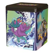 Stacking Tin Pokémon TCG Q1 2025 com 3 pacotes e adesivos