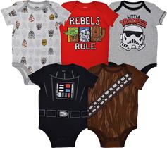 Star Wars Baby Boys 5 Pack Bodysuits Darth Vader Chewbacca Storm Trooper 6-9 Meses