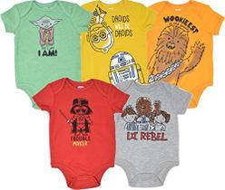 Star Wars Baby Boys 5 Pack Bodysuits Princesa Leia Yoda Han Solo R2D2 C3PO 12 Meses