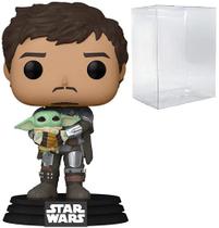 Star Wars: The Mandalorian - Mandalorian (Din Djarrin) Segurando Grogu A Criança Funko Pop! Figura de vinil (empacotado com caixa de protetor compatível)