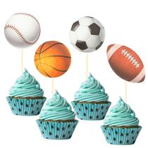 STATWTHMA 24 Unidades de Enfeites para Cupcake com Tema de Bolas Esportivas STATWTHMA 24 Unidades de Enfeites para Cupcake com Tema de Bolas Esportivas