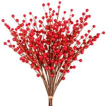 Stems artificiais de frutas vermelhas Whaline Christmas Red, pacote com 12 cm