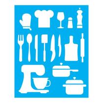 Stencil Cozinha Facas Batedeira Panelas - 20X25 - Ref 1048