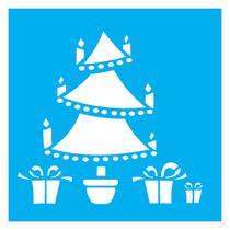 Stencil De Acetato Para Pintura 14x14 cm OPA - 1108 - Árvore E Presente