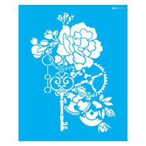 Stencil de Acetato para Pintura 20x25 cm OPA - 3116 - Steampunk Art Rosa e Engrenagem