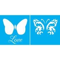 Stencil Duplo De Acetato Para Pintura 14x14 cm OPA - 1373 - Borboleta Love