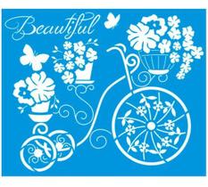 Stencil Especial Pintura Bicicleta com Flores 21,1x17,2 Stm-307 - Litoarte Stencil Especial Pintura Bicicleta com Flores 21,1x17,2 Stm-307 - Litoarte