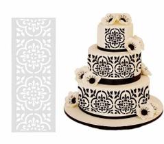 Stencil Floral Renda Damasco Para Bolo 28x12cm