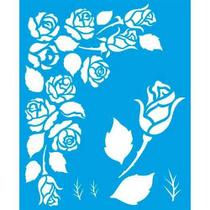 Stencil Litoarte 17 x 21 cm - STM-341 Cantoneira Rosas Sobreposição