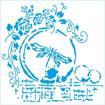 Stencil Litoarte Joana Borga 20 x 20 cm - Mix Média : Libélula com Moldura e Flores - STXX-255