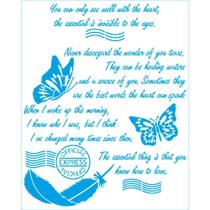 Stencil Litoarte Joana Borga 20 x 25 cm - Mix Média : Texto, Borboleta, Selo e Pena - STR-259