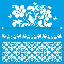 Stencil Litoarte Mara Fernandes 20 x 20 cm - STXX-077 Flores, Azulejos Portugueses
