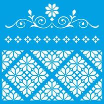 Stencil Litoarte Mara Fernandes 20 x 20 cm - STXX-078 Arabesco Flor, Azulejos Português