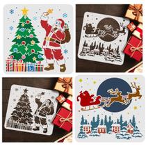 Stencil Molde pintura Papai Noel trenó Natal pinheiro enfeites - 2 peças 20cm cada Stencil Molde pintura Papai Noel trenó Natal pinheiro enfeites - 2 peças 20cm cada