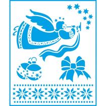 Stencil Natal Litoarte 17 X 21 cm - STMN - 040 Anjo, Bolas e Laço