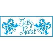 Stencil Natal Litoarte 7 X 17 cm - STNP - 010 Feliz Natal e Sinos Com Laços