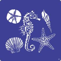Stencil Náutico estrelas do mar, cavalo marinho, conchas.- Jeito Próprio Artesanato