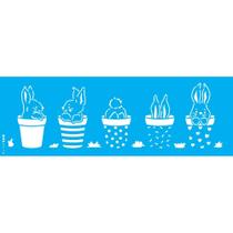 Stencil Opa 10 x 30 cm - Coelhos em Vasos - 3478 Stencil Opa 10 x 30 cm - Coelhos em Vasos - 3478