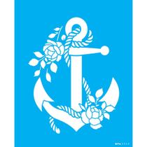Stencil Opa 20 x 25 cm - Âncora e Rosas - 3352