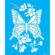 Stencil Opa 20 x 25 cm - Borboleta e Cerejeiras - 3385