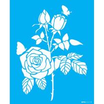 Stencil Opa 20 X 25 Cm - Flor Rosas E Borboleta - 3210
