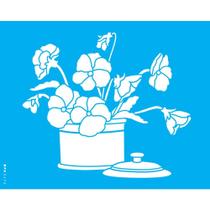 Stencil Opa 20 x 25 cm - Pote Com Flores Amor Perfeito - 3476