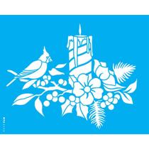 Stencil Opa 20 x 25 cm - Vela com Arranjo e Pássaro - 3456 Stencil Opa 20 x 25 cm - Vela com Arranjo e Pássaro - 3456