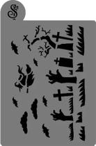 Stencil para Bolo (Mod.39) Cenário com Bruxa - 16,5 cm x 25 cm - 1 unidade - Sonho Fino - Rizzo