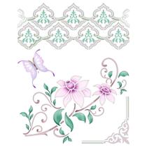 Stencil Pintura Arabescos, Borboleta, Flores Str-184 20x25 Litoarte