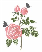 Stencil Pintura Flor Rosas e Borboleta 3210 20x25 Opa